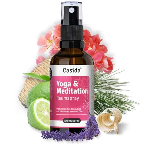Casida Yoga & Meditation - Inspirierender Raumduft mit 100% naturreinen Ölen - Ruhe & Achtsamkeit - Ideal als Raumspray und für die Yogamatte - 50ml