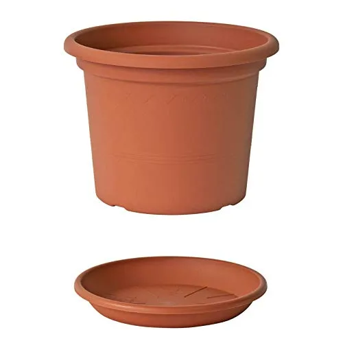 Euro3plast Geo Blumentopf mit Untersetzer 12 Größen und 9 Farben zur Wahl (15 cm, Terrakotta)