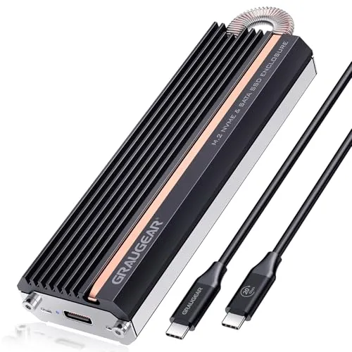 GRAUGEAR 20Gbit/s Gehäuse für M.2 NVMe & SATA SSD, USB3.2 Gen2x2 20Gbps, Unterstützt M.2 2280/2260/2242/2230, Heatpipe-Kühlung, lautlos