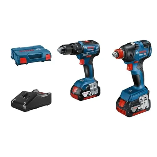 Bosch Professional 18V System Combo Kit: Drehschlagschrauber GDX 18V-200 & Schlagbohrschrauber GSB 18V-55 - Akkuschrauber Set mit 2x 4.0Ah Akkus und Schnellladegerät, ideal für effizientes Arbeiten in Holz und Metall dank bürstenlosem Motor.