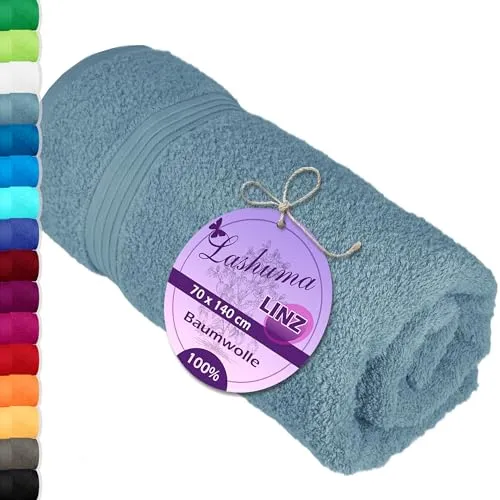 Lashuma Frottee Badetuch 70x140 cm, Linz Duschhandtuch groß Baumwolle Blau - Tauben