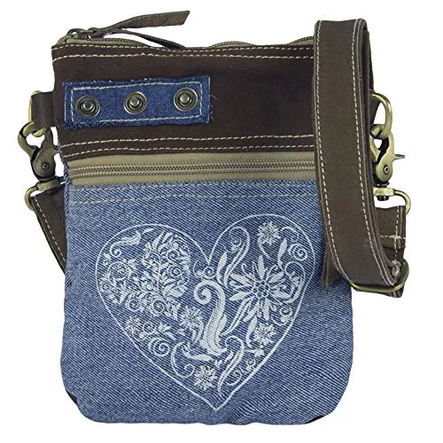 Domelo klein Trachtentasche. Canvas Umhängetasche. Damen Oktoberfest Tasche. Nachhaltige Dirndltasche. Crossbody Bag aus recycelte Jeans Stoff. Schultertasche als Wiesn Accessoires