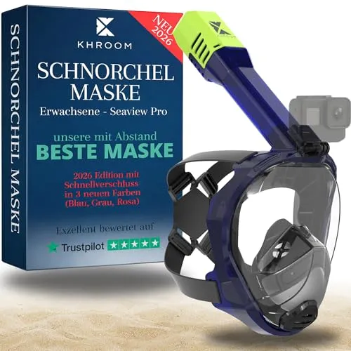 Khroom Schnorchelmaske Erwachsene Vollmaske | Unsere Beste CO2 sichere Tauchermaske Seaview Pro zum Schnorcheln | Tauchmaske Vollgesichtsmaske | Fullface Tauchermaske (L/XL, Dunkelblau)