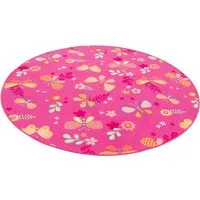 Snapstyle Kinder Spiel Teppich Schmetterling Pink Rund – 7 Größen verfügbar - Teppiche fürs Kinderzimmer, aus 100% Polyamid, maschinengetuftet und ideal für eine spielerische Atmosphäre im Kinderzimmer.