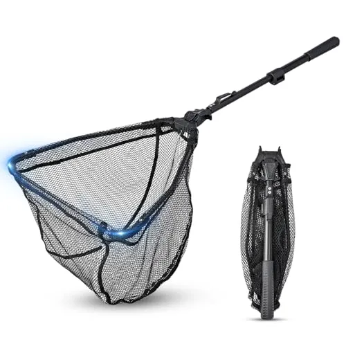BNGXR Kescher Angeln, Angelkescher Teleskopierbar 95cm, Faltbares Gummiertes Angel Kescher Fischernetz, Unterfangkescher Watkescher Spinnfischen Einfach zu Fangen und Freizugeben