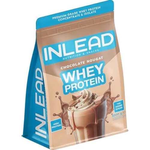 INLEAD Whey Protein 1000g - Zuckerfreies Eiweiß für Muskelwachstum - Molkenproteine mit hoher Bioverfügbarkeit für schnelle Aminosäureaufnahme, ideal für Muskelregeneration und -aufbau. Genießen Sie den köstlichen Chocolate Nougat Geschmack ohne Zuckerzusatz!