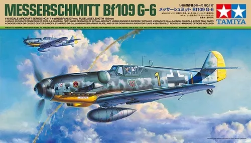 Tamiya 61117 Messerschmitt Bf109G-6 1/48 - Modellflugzeug Bausatz - Flugzeug Bausatz im Maßstab 1:48, ideal für Modellbau-Enthusiasten und Detailliebhaber, bietet präzise Teile und exzellente Anpassungsmöglichkeiten.