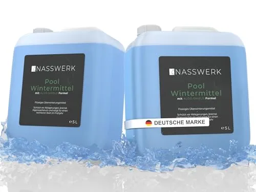 NASSWERK® Wintermittel für Pool flüssig 10L - Effektives Überwinterungsmittel für Pools, schützt zuverlässig vor Algen, Kalk & Schmutz mit innovativer ALGO-SHIELD Formel. Spart Zeit, Aufwand und Kosten für die nächste Badesaison.
