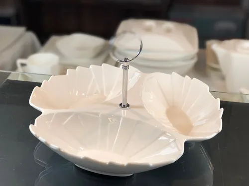 3er Snackschale Schale aus Porzellan verchromte Griff Konfektschale Ø ca. 26 cm