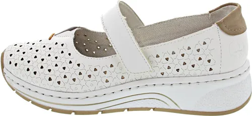 Rieker Ballerina Weiß 40 EU - Bequem und stilvoll - Elegante Ballerina in Größe 40 EU mit 3 cm Keilabsatz. Aus hochwertigem Synthetik und Textil gefertigt, bietet sie optimalen Tragekomfort für den Alltag.
