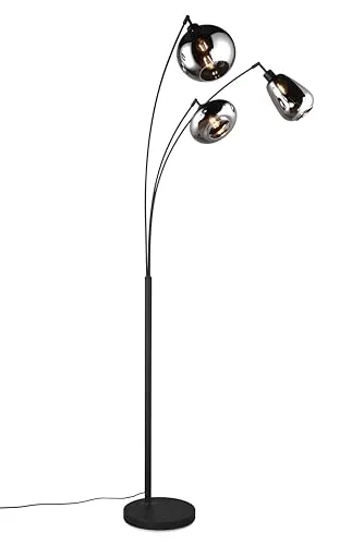 lightling Ludmila Stehlampe, 3-flammige Stehleuchte für Wohnzimmer oder Schlafzimmer, Schirm aus Glas, Fußschalter, Höhe: 200 cm, Breite: 71 cm, Metall schwarz matt, exkl. 3 x E14, Max: 40W
