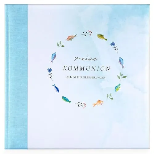 goldbuch Fotoalbum Kommunion Himmelsfische, 25 x 25 cm - Alben für die Kommunion, hochwertiger Kunstdruck in Hellblau, ideal zum Festhalten von Erinnerungen mit 44 Seiten, 4 illustrierten und 6 Designseiten zum kreativen Gestalten.