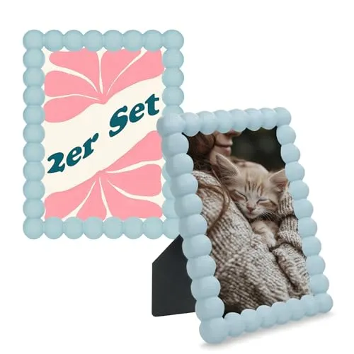 matches21 HOME & HOBBY Bilderrahmen Set 15 x 20 cm Bubble-Design Deko-Rahmen in Pastellblau - Schöne Fotorahmen aus stabilem Holz