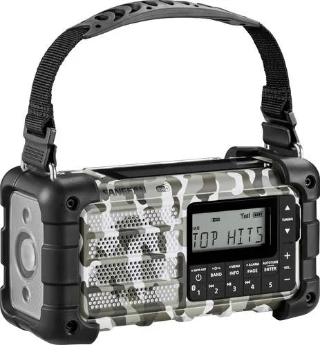 Sangean MMR-99 DAB+ Artic Camo Notfallradio mit Kurbel und Solar - Vielseitiges Notfallradio mit DAB+, FM und Bluetooth. Ideal für Outdoor-Aktivitäten, mit praktischer Kurbel- und Solarfunktion für maximale Flexibilität.