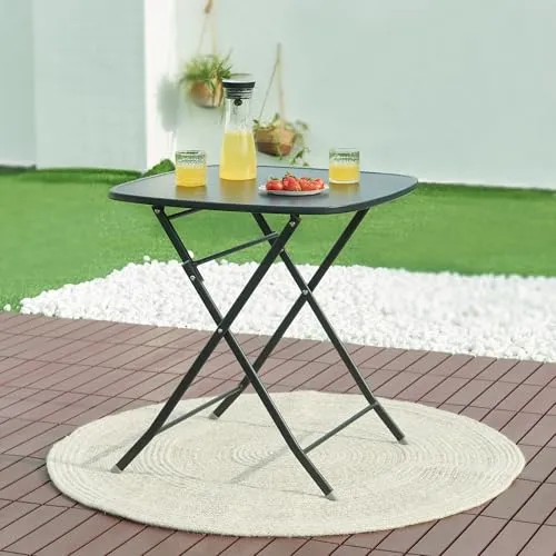 [en.casa] Gartentisch Sande Klapptisch 71 x 70 x 70 cm – Faltbarer Balkontisch aus Stahl in Schwarz