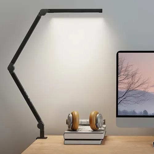 HOMCOM Dimmable Tischleuchte mit 96 LEDs, Farbwechsel, Schwarz - Optimieren Sie Ihre Arbeitsumgebung mit der HOMCOM Tischleuchte. Dimmbar und mit Farbwechsel, sorgt sie für ideales Licht bei jedem Projekt. Die praktische Klemme und der lange Arm bieten Flexibilität und Platzersparnis.
