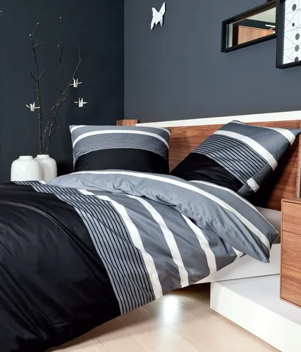 Janine Bettwäsche J. D. 8468 - Mako-Satin 2-teilig im modernen Streifen-Design - Bettwäsche-Set in grau/schwarz, aus 100% Baumwolle, pflegeleicht und trocknergeeignet. Ideal für einen stilvollen Schlafkomfort.