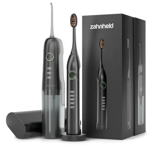 Zahnheld Schallzahnbürste Gero G3 & Munddusche AQUADENT Set – elektrische Zahnbürste, Zahndusche für Zahnzwischenräume – Zahnreinigung & Mundhygiene
