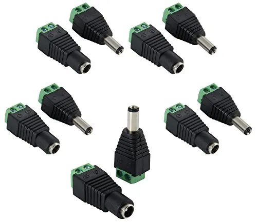POPPSTAR DC Adapter 5,5x2,1mm (5X Stecker / 5X Buchse) auf 2-Pol Terminalblock für LED Streifen (z.B. SMD 5050 3528 2835 5630), LED-Beleuchtung, CCTV-Kamera UVM.