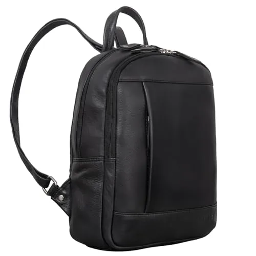 ROYALZ 'Charlotte' Echtleder Rucksack Damen Cityrucksack mittel-groß - Lederrucksack ideal als Rucksackhandtasche Leder Tagesrucksack für Freizeit Arbeit und Ausgehen, Farbe:Schwarz