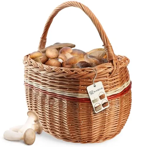 KADAX Weidenkorb für Pilze, Ovaler Korb zum Einkaufen, robuster Picknickkorb mit dem Henkelgriff, Flaschenkorb, Korb für den Garten, Tragekorb (Mix, 44x26x41cm)