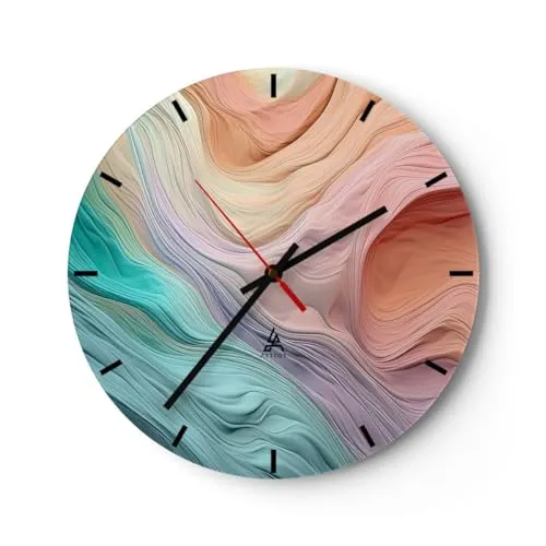 Modern Wanduhr Pastelle Abstraktion Textur 30x30cm Rund Klein Wand Uhr Glas Analog Zimmeruhren Küche Büro Wohnzimmer Glasuhr Wall Clock Dekoration Design Wanddekoration Küchenuhr C3AR30x30-5853