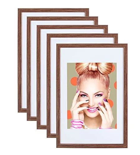3er 5er Set Holz Bilderrahmen Lifestyle Plexi Foto Rahmen Collage Wanddeko Poster S111: Farbe: 5er Pack Braun | Format: 21x29,7 A4