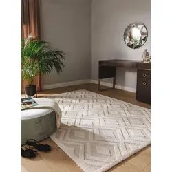 Produktbild benuta Teppich Eve, rechteckig, Höhe: 11 mm, Teppich Wohnzimmer, Schlafzimmer, Esszimmer, Flur, Kunstfaser, Cozy beige|weiß 140 cm x 200 cm x 11 mm