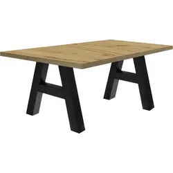 Esstisch ausziehbar Elia 7 - Schwarzstahl/Asteiche, 140-190 cm - Moderner Esstisch ausziehbar von 140 cm auf 190 cm, ideal für gesellige Abende. Stabiles A-Form Gestell und pflegeleichte Melamin-Oberfläche.