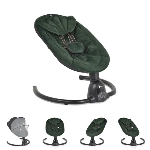 Cangaroo Babyschaukel Clarissa Grün 110580 - Babywippe mit Moskitonetz und Bluetooth, 5 Schaukelgeschwindigkeiten und 10 Melodien für entspannte Momente. Ideal ab Geburt bis 9 kg, mit Fernbedienung und Bewegungssensor!