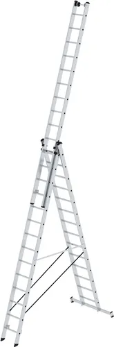 Sprossen-Mehrzweckleiter 3-teilig mit nivello®-Traverse und Wandlaufrollen 3x14 Sprossen