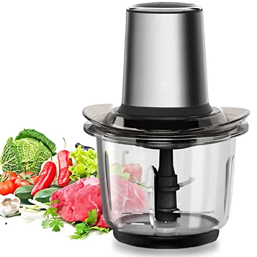 WAWORIO Zerkleinerer, Elektrischer Zerkleinerer Multizerkleinerer Universal mit 1,5L Edelstahlschüssel, 2 Geschwindigkeitsstufen Bremsfunktion für Fleisch, Obst, Gemüse und Babynahrung, Silber