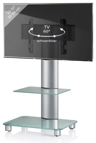 VCM TV Standfuß Bilano ZW mit ESG-Sicherheitsglas - TV-Halterungen mit hochwertigem Aluminium und sicherem ESG-Glas. Ideal für flexibles Fernsehen dank 4 integrierter Rollen und versteckter Kabelführung.