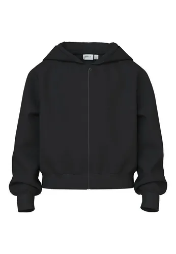 Name It Sweatjacke Drapiert/Gerafft schwarz 146/152 - Kinder-Sweater aus 80% biologischer Baumwolle, mit lässigem Reißverschluss und trendigem drapiertem Design für komfortable Passform.