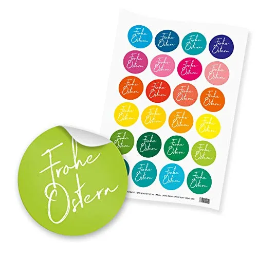 itenga Sticker Aufkleber Etiketten Frohe Ostern Mix bunt kräftige Farben rund 4cm 24 x