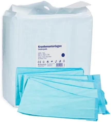 Sofex Inkontinenzunterlagen Einweg 60x60 cm – 50 Stück, 5-lagig – Krankenunterlagen 60x60, Inkontinenz Bettunterlage, Unterlagen Bett Inkontinenz, Wickelunterlage, Saugstark, und rutschfest