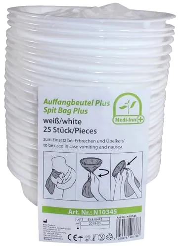 Medi-Inn Auffangbeutel Plus mit Mundstück | 25 Stück | Spuckbeutel Kotztüte | Brechbeutel für Kinder und Erwachsene