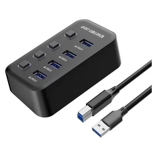 PremiumCord USB 3.2 Superspeed HUB 4-Port mit Port-Schaltern (USB-A, 4 Ports) (KU3HUB4G)
