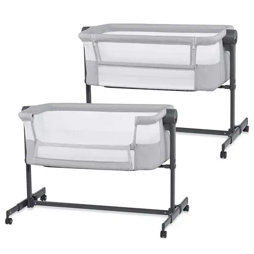 Kinderkraft NESTEE UP 2 Beistellbett 2 in 1, Kinderreisebett mit Matratze Laken, 5-stufige Matratzenhöhenverstellung, 4 Rädern mit Bremse, Weichen Material, Leichte Konstruktion, Grau