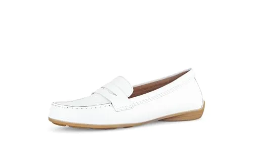 Gabor Mokassins Damen 31373534383236 - Bequeme Slipper in Weiß, 39 EU - Halbschuhe aus hochwertigem Glattleder mit atmungsaktivem Futter und herausnehmbarer, gepolsterter Decksohle für optimalen Tragekomfort. Ideal für den Alltag und vielseitig kombinierbar.