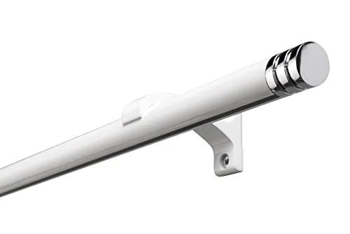 DécoProfi Gardinenstange Innenlauf 1-läufig Set Ø 20 mm Weiß I Länge: 120cm Aluminium für Wandmontage I Als Gardinenschiene & Vorhangstange geeignet