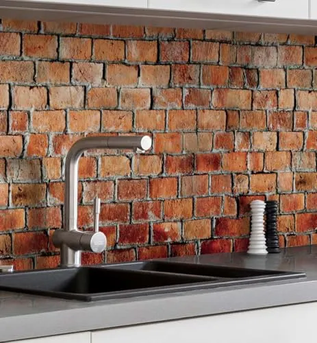 MyMaxxi Küchenrückwand Folie selbstklebend matt Versteift - einfache Montage ohne Bohren - Motiv Backstein rot - 60cm hoch - Spritzschutz Küche Klebefolie - Steine Mauer 60 x 60cm