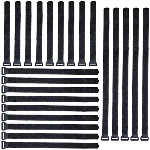 Gebildet Wiederverwendbare Klettkabelbinder Set, 25pcs Befestigung Klett Kabelbinder, Klettverschluss Klettbänder mit Schnalle, Extrem Stark Kabelbinder für Kabelmanagement (Schwarz, 20cm/30cm/40cm)