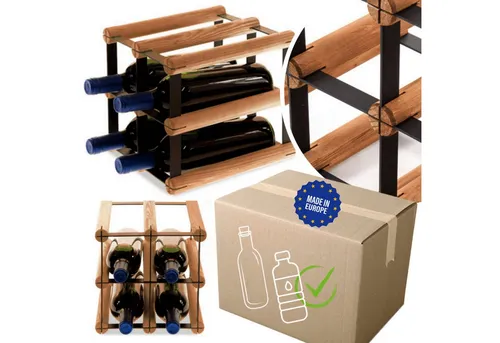 MODO24 Weinregal aus Metall & Holz für 4 Flaschen – Industrial Design - Stylisches Weinregal für 4 Flaschen aus pulverbeschichtetem Stahl und Kiefernholz. Ideal für Küche oder Keller, bietet es flexiblen Platz und schützt die Weinqualität durch optimale Lagerung.