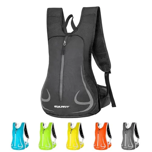 EULANT Wasserdicht Laufrucksack 15L,Klein Skirucksack,Kleiner Wanderrucksack,Fahrrad Rucksack,Leicht Sport Rucksack für Skifahren Camping Bergsteigen Radfahren Joggen Einkaufen Schule, Schwarz