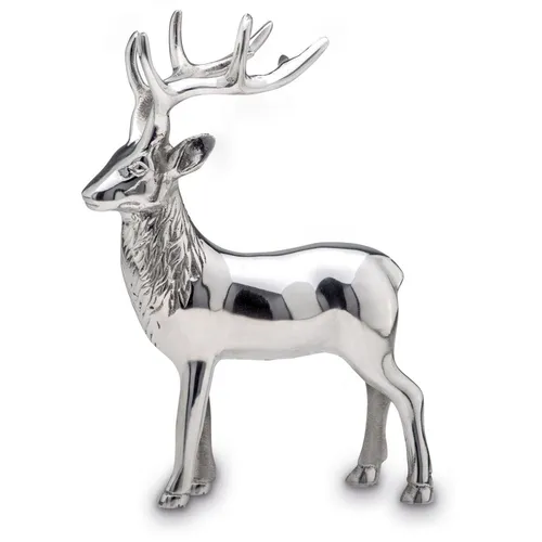 Große Stehende Silber Deko Hirsch Figur & Geweih - Weihnachten Wildfigur 22 cm
