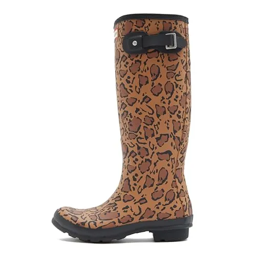 Hunter Damen Original Tall Leopard Gummistiefel 41.5 EU - Elegante Gummistiefel aus handgefertigtem Naturkautschuk, 100% wasserdicht und vegan. Ideal für jedes Wetter, mit bequemem Futter aus recyceltem Polyester.
