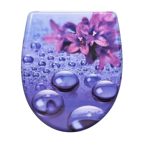 eSituro Toilettendeckel, WC Sitz mit Absenkautomatik, Klodeckel mit Schnellverschluss, 360° verstellbaren Scharnieren, Klobrille aus Duroplast, Violett mit Regentropfen-Druck