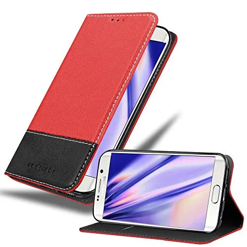 Cadorabo Hülle kompatibel mit Samsung Galaxy S6 Edge aus Premium Kunst Leder Flip Klappbare Stoßfeste Magnetische [Standfunktion] [Kartenfächern] Cover Hülle für Galaxy S6 Edge Tasche in Rot