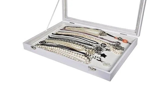 Yudu Schmuckkasten Schmucklade Schaukasten Schmuckdisplay Glasdeckelfür Lange Ketten Armbänder Halsketten Glasdeckel Weiss